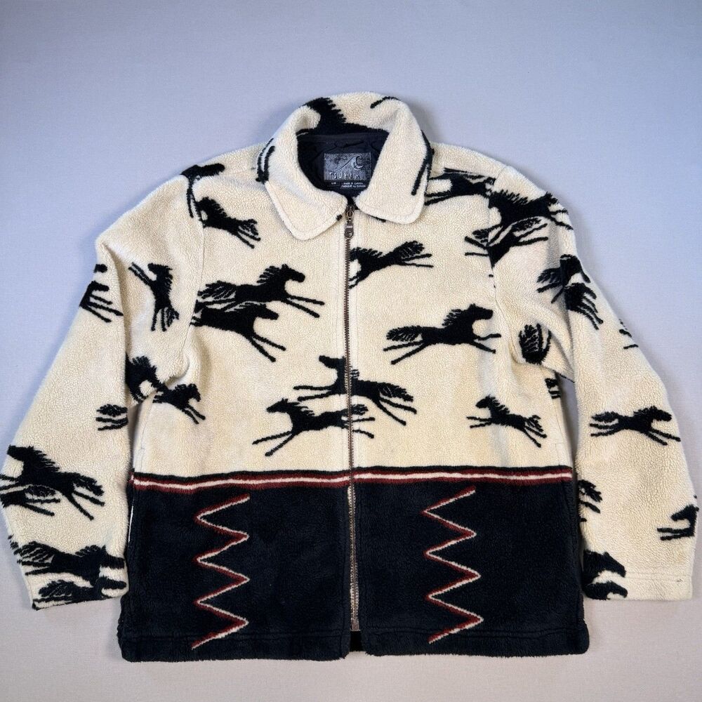 Vintage Tsunami Equestrian Women’s Large Cardigan Fleece Jacket Horses Canada